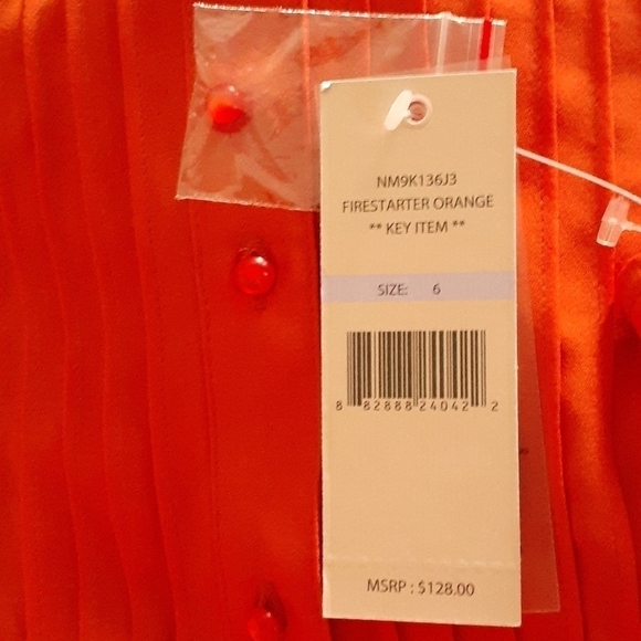 NANETTE LEPORE Fire Starter Orange Pintucked Sleeveless Shirtdress Size 6 - Picture 12 of 14